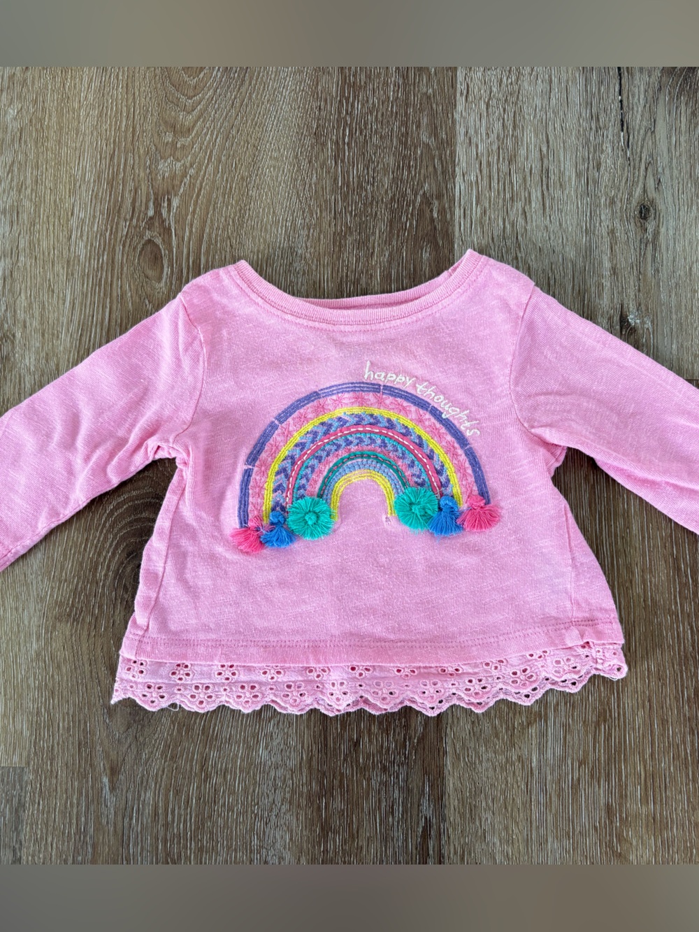 Hatley Rainbow Embroidery Eyelet-lace Long T-shirt Size:3-6 months |Boho